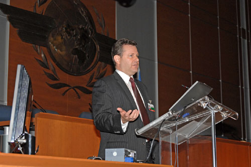 Peter Hotham, Chief Architect SESAR Joint Undertaking, underlining in front of the assembly the international scope of the partnerships of the SESAR Joint Undertaking.